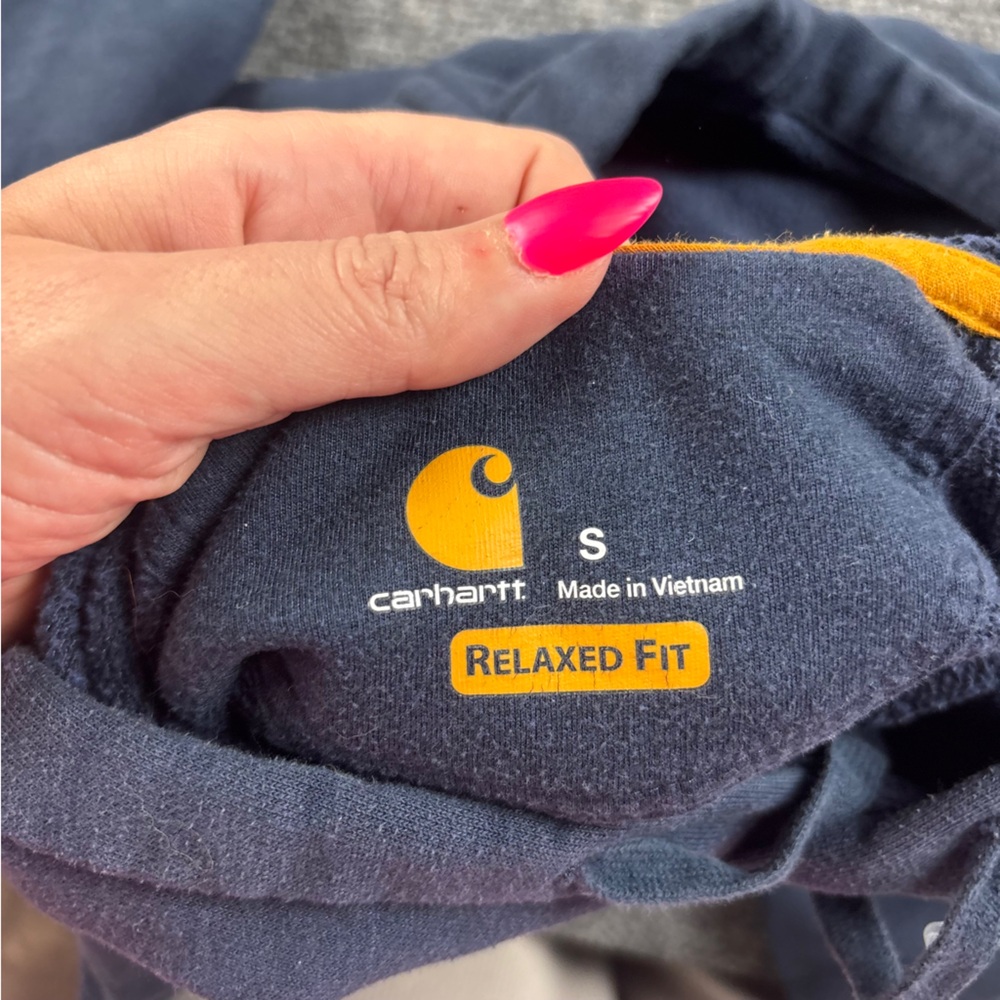 CARHARTT Men’s Blue Hooded Force Sweatshirt White Logo Relaxed Fit size: Small - Picture 7 of 8